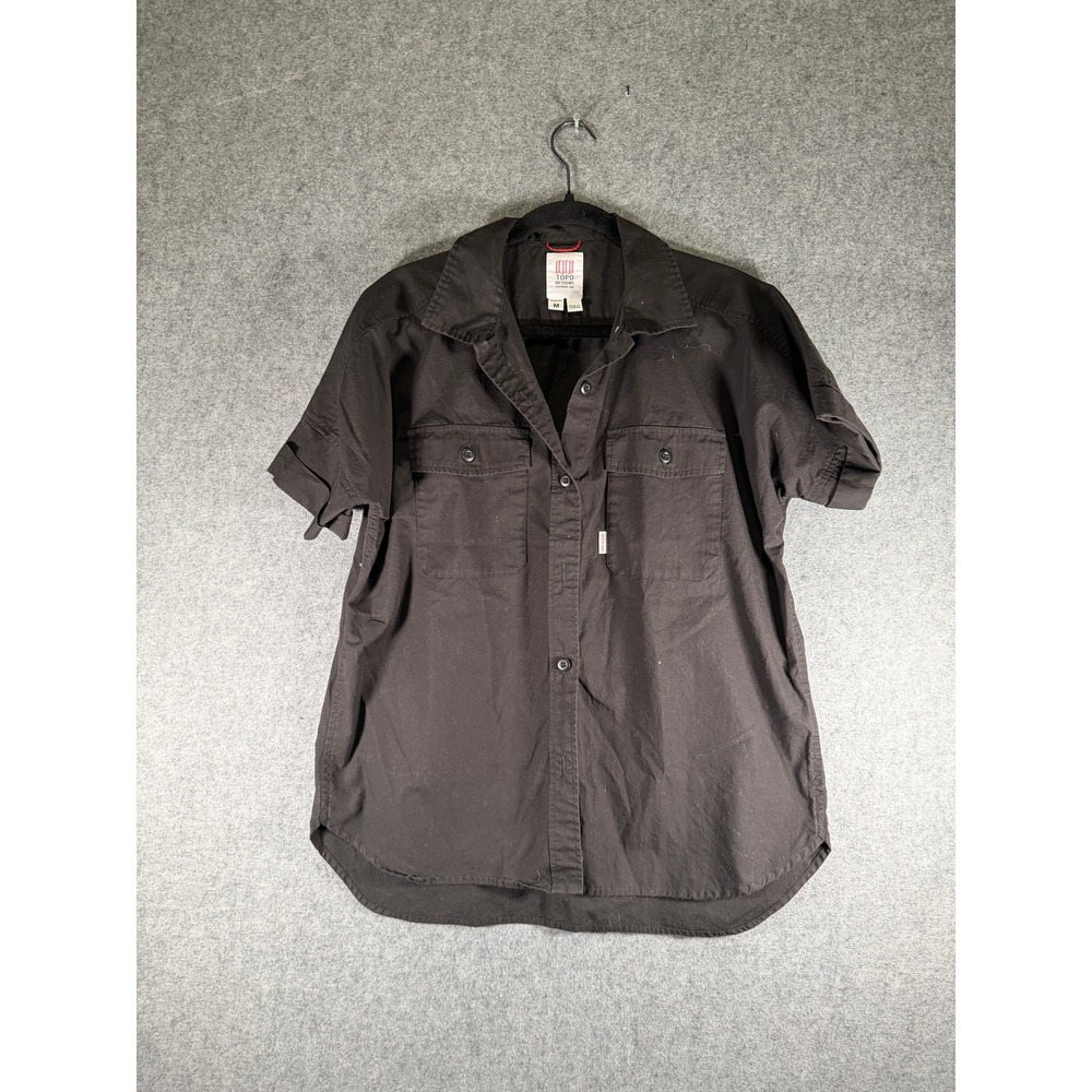 Topo Designs Women's Size M Black Short Sleeve Button Down Shirt Organic Cotton